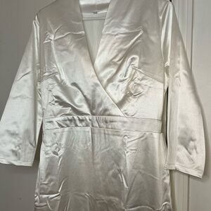 Off White Wrap-Front high low satin dress